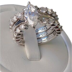 Marquise Moissanite 3-Ring Bridal Set Sterling Silver Size 7 NWT